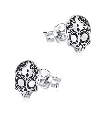 Mexican Sugar Skull Style Silver Ear Stud STS-5216